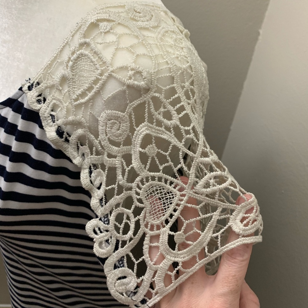 Crochet Lace Sleeve Stripe Top